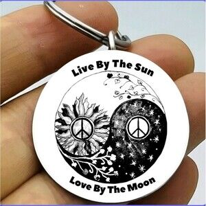 Live Love By The Moon Sun Hot Peace Art Hot Ying Yan Stainless Keychain